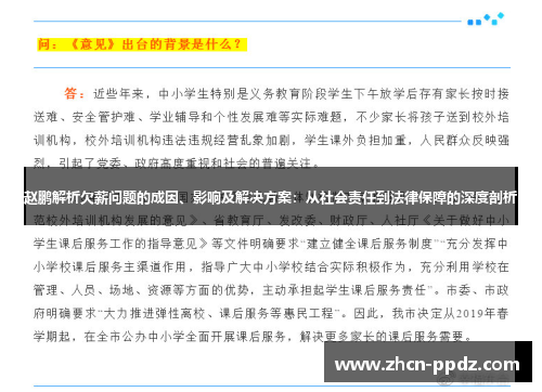 赵鹏解析欠薪问题的成因、影响及解决方案：从社会责任到法律保障的深度剖析